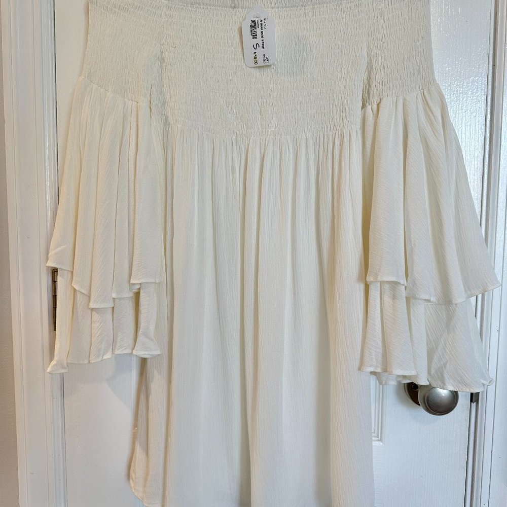 ILLA ILLA Boho Style Off-The-Shoulder Dress Size S Ivory